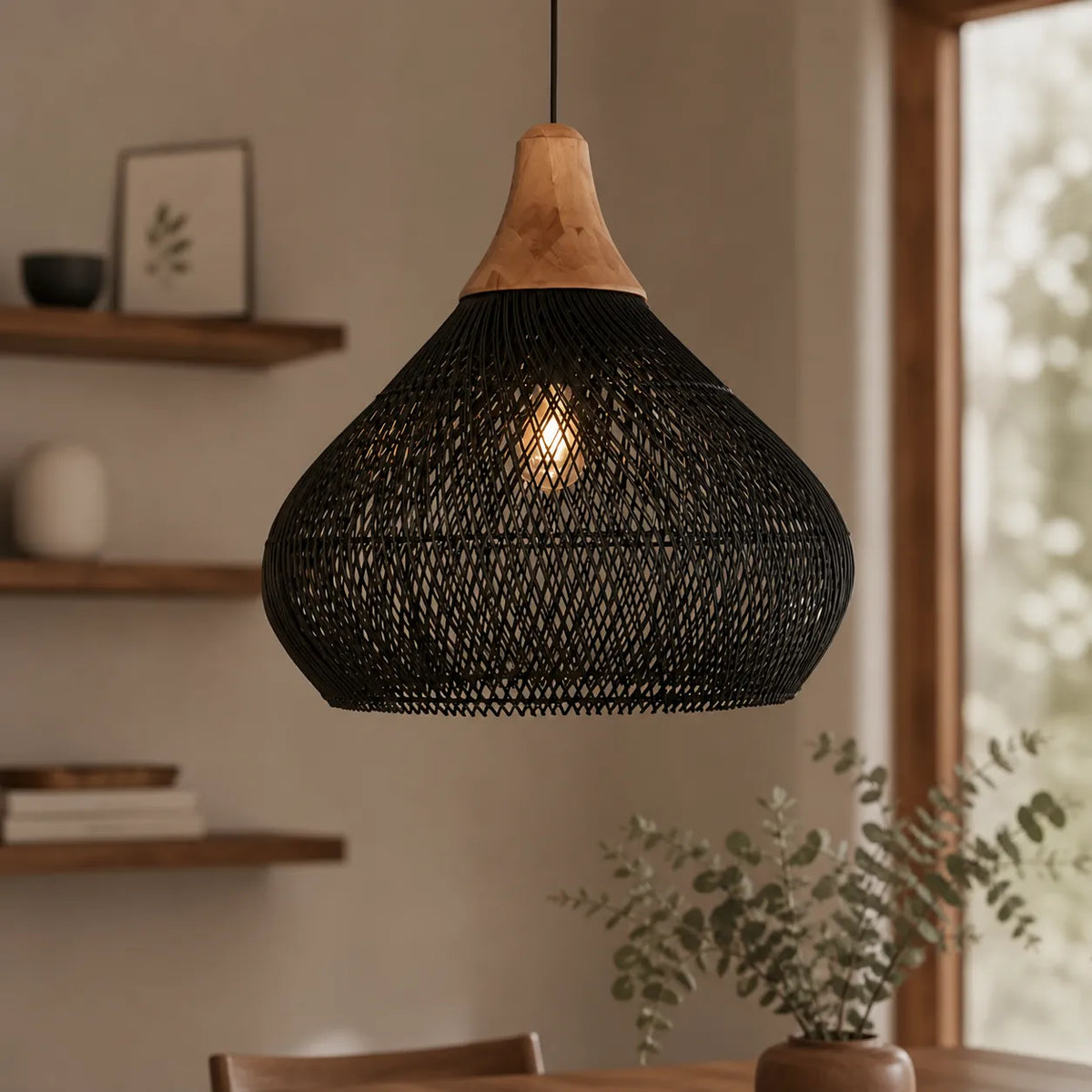 Inez Natural Open-Weave Rattan Pendant Light