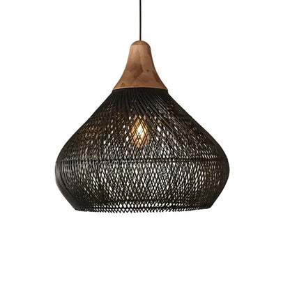 Rattan Pendant Light with Open Weave Texture