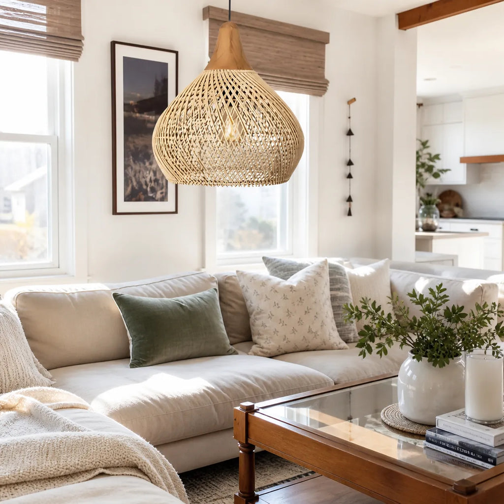 Inez Natural Open-Weave Rattan Pendant Light