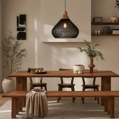 Rattan Pendant Light with Open Weave Texture