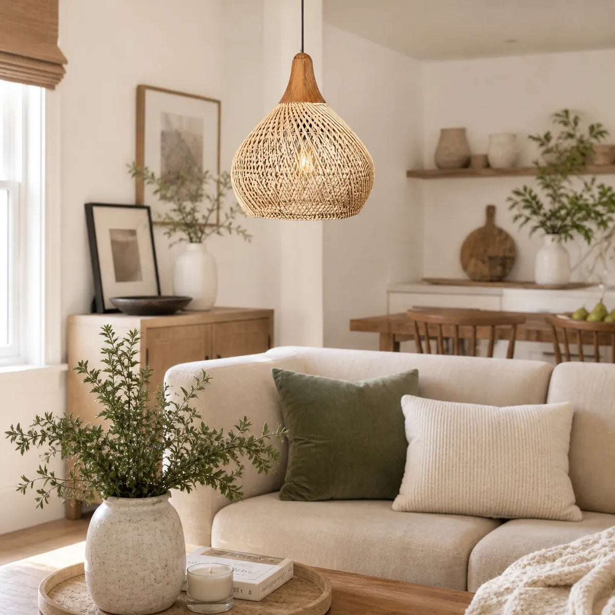Inez Natural Open-Weave Rattan Pendant Light