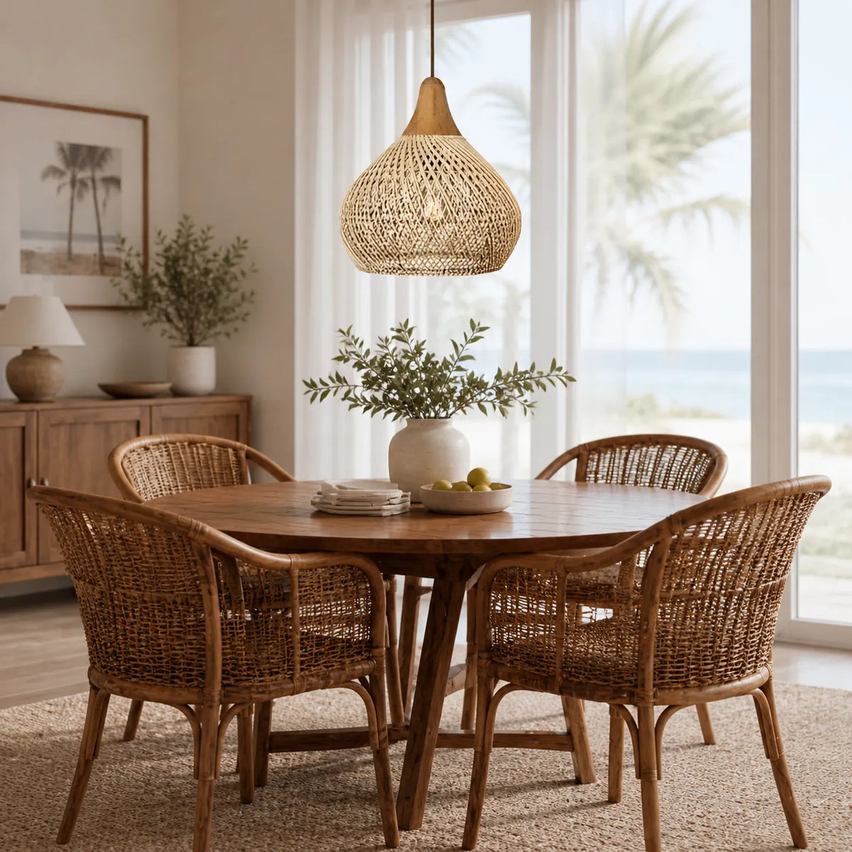 Inez Natural Open-Weave Rattan Pendant Light