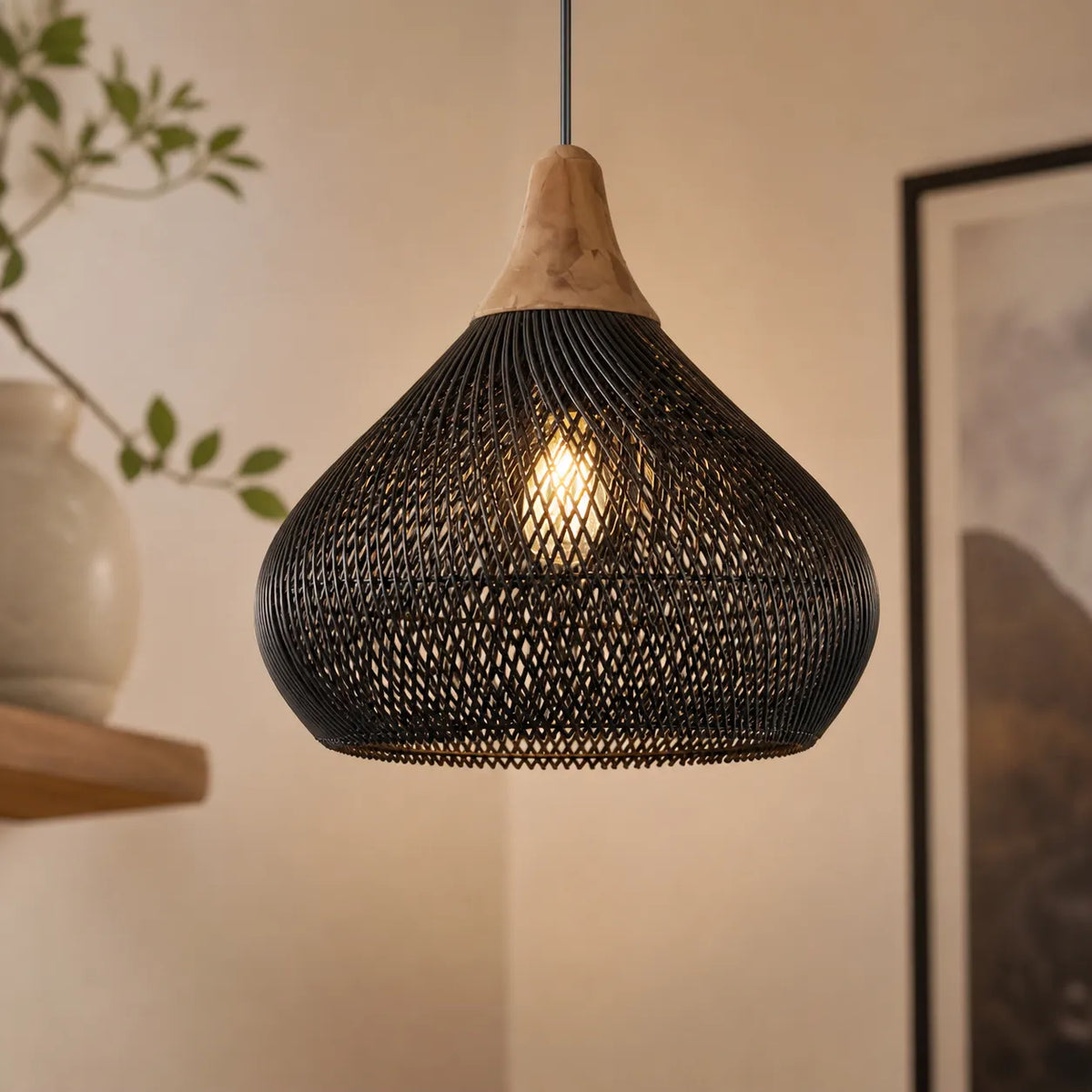 Inez Natural Open-Weave Rattan Pendant Light