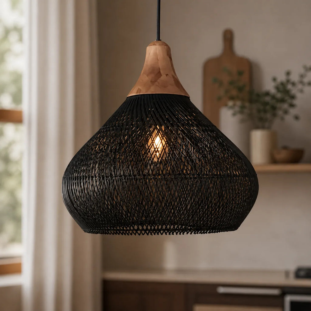 Inez Natural Open-Weave Rattan Pendant Light