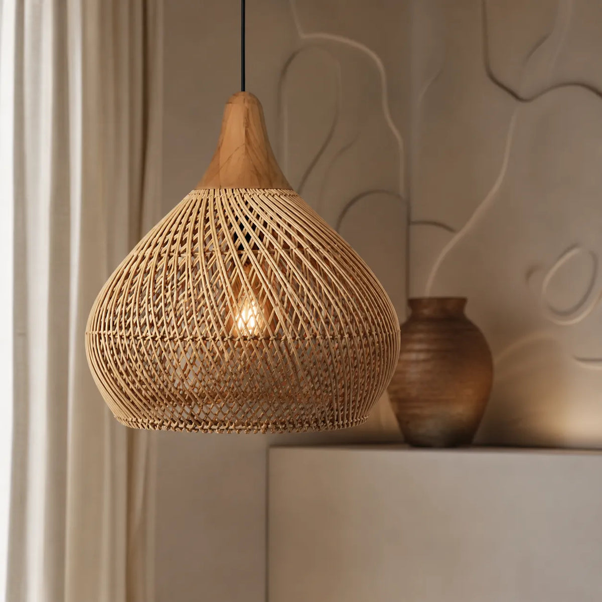 Inez Natural Open-Weave Rattan Pendant Light