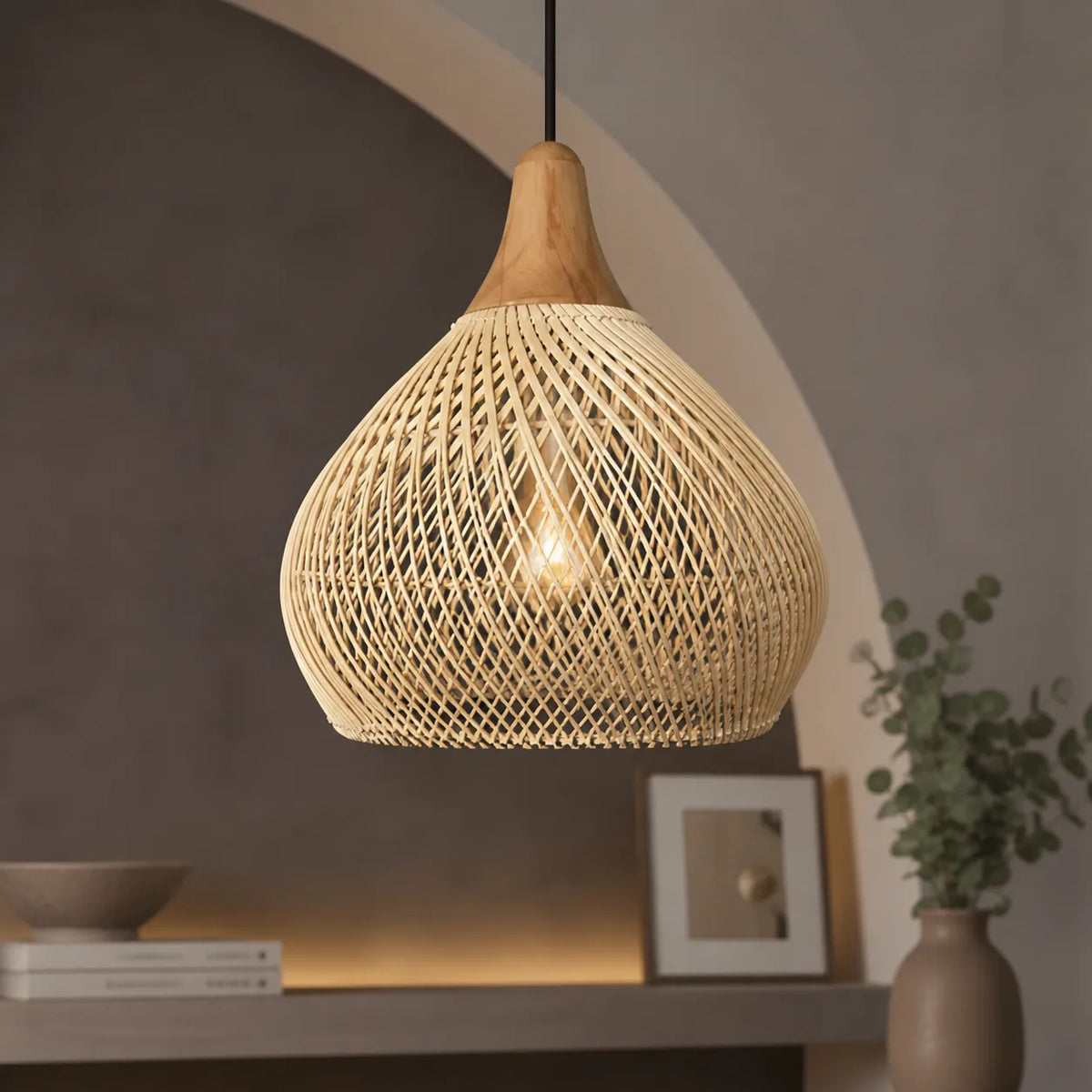 Inez Natural Open-Weave Rattan Pendant Light