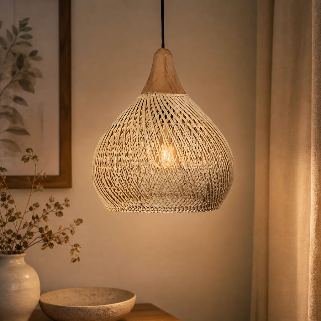 Inez Natural Open-Weave Rattan Pendant Light