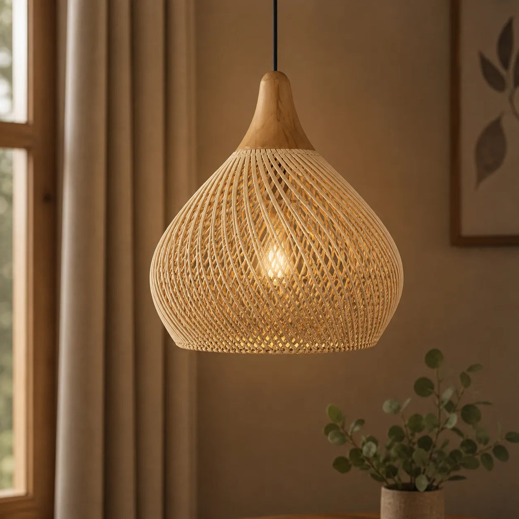 Inez Natural Open-Weave Rattan Pendant Light