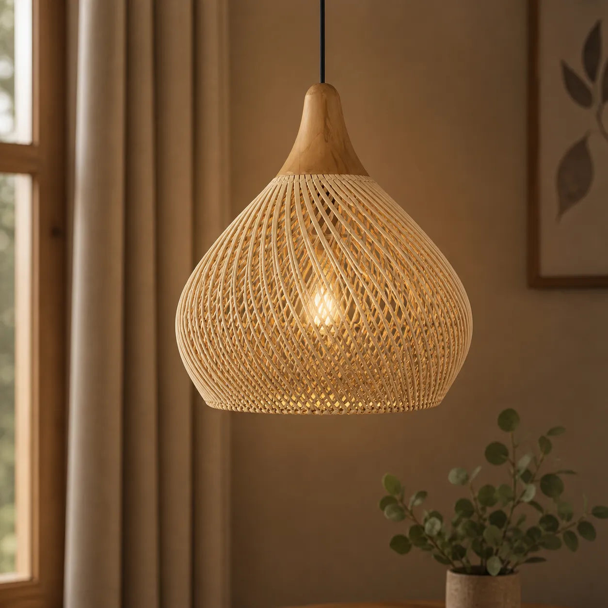 Rattan Pendant Light with Open Weave Texture