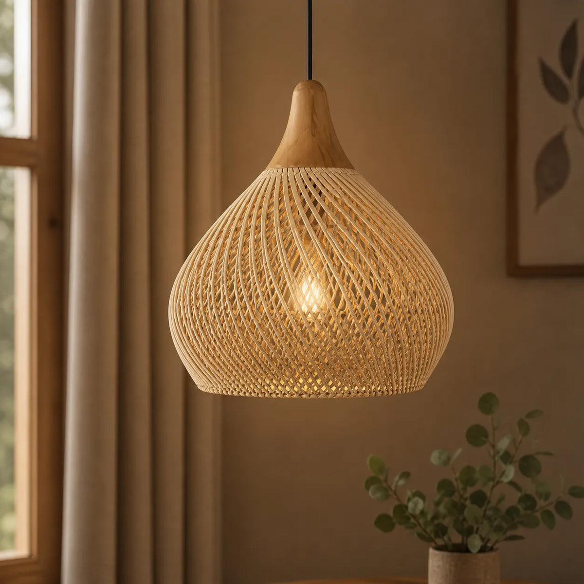 Inez Natural Open-Weave Rattan Pendant Light