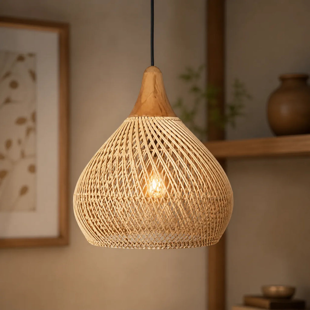 Inez Natural Open-Weave Rattan Pendant Light
