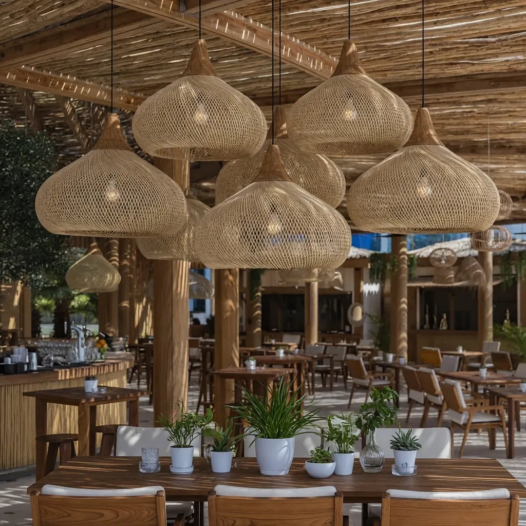 Dahlia Natural Woven Rattan Pendant Light