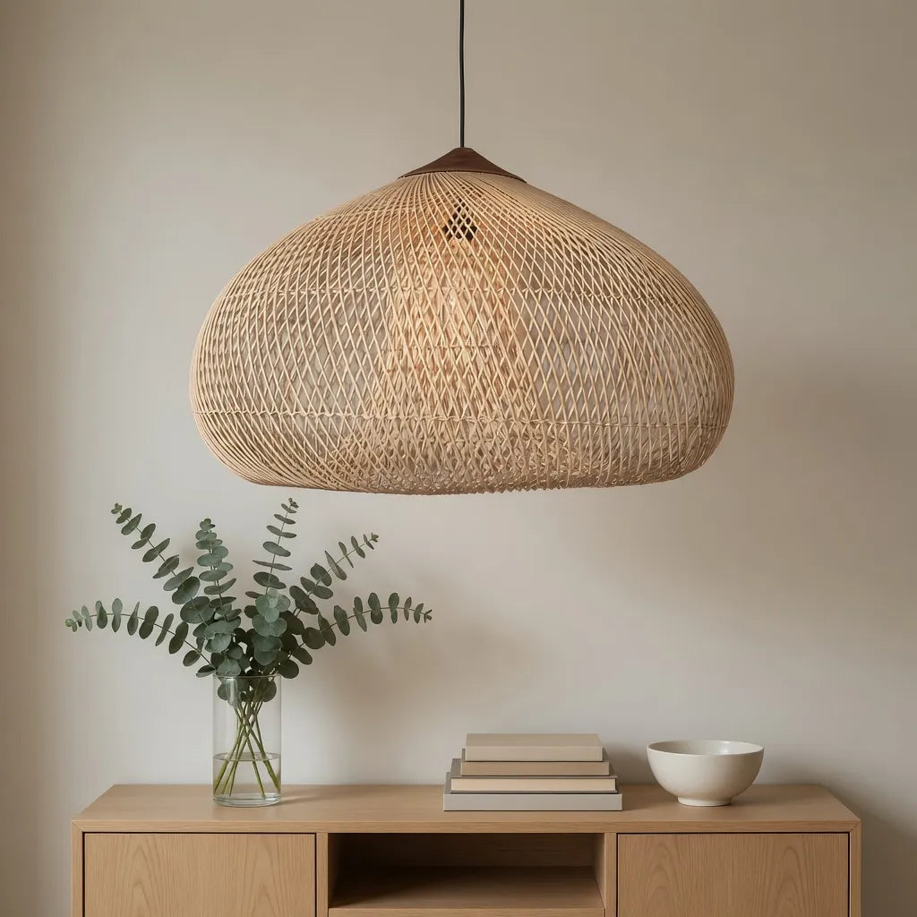 Dahlia Natural Woven Rattan Pendant Light
