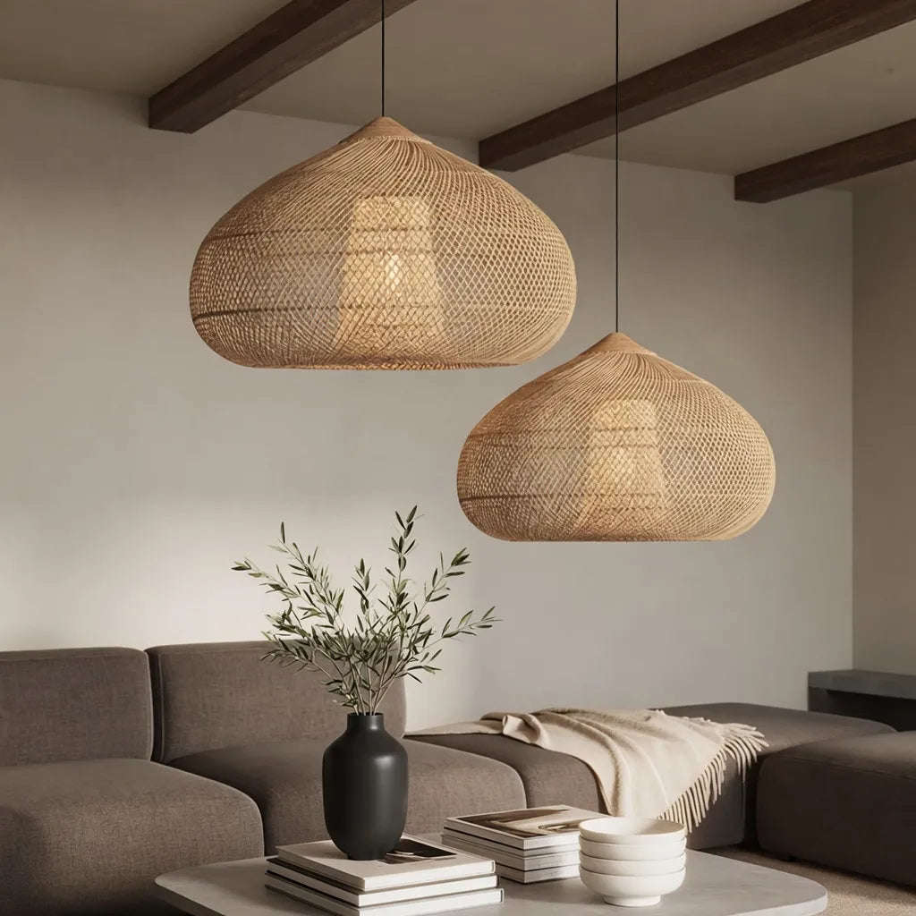 Dahlia Natural Woven Rattan Pendant Light