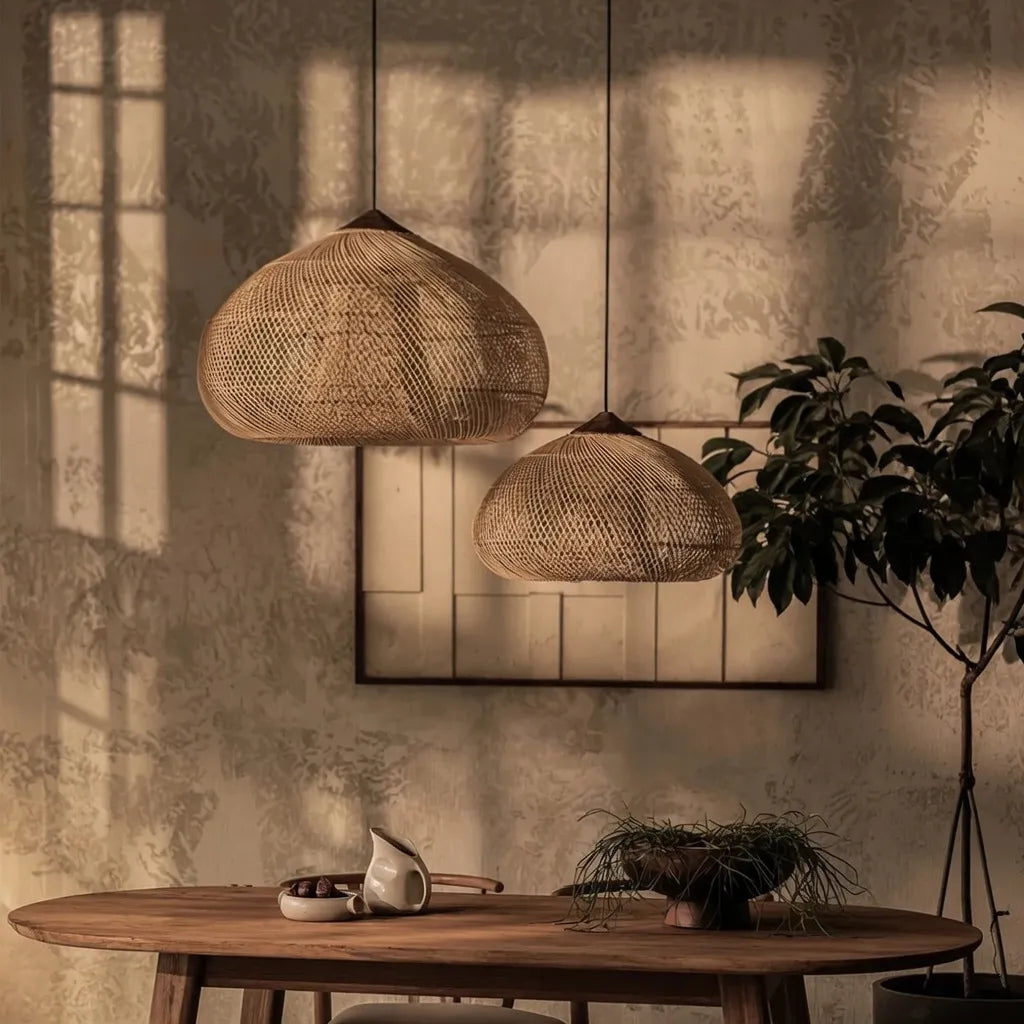 Dahlia Natural Woven Rattan Pendant Light