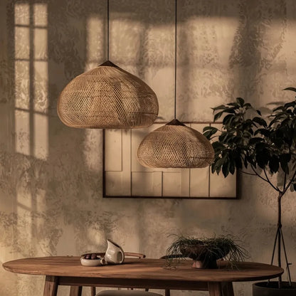 Rattan Pendant Light with Woven Shade Design