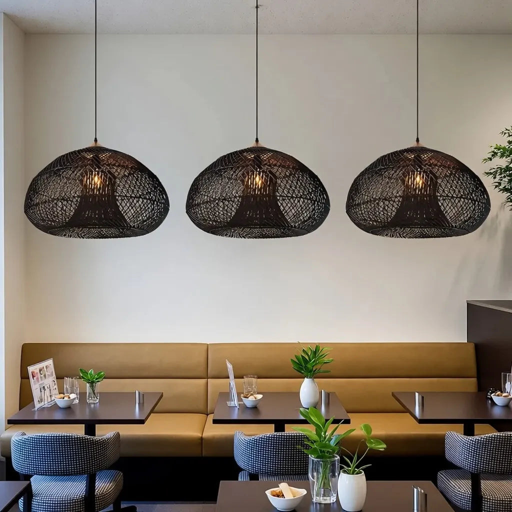 Dahlia Natural Woven Rattan Pendant Light