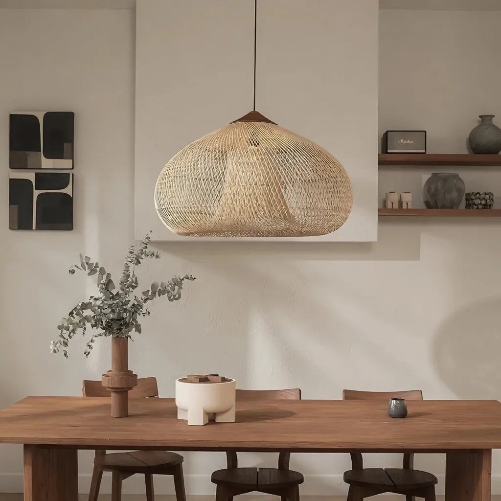 Dahlia Natural Woven Rattan Pendant Light