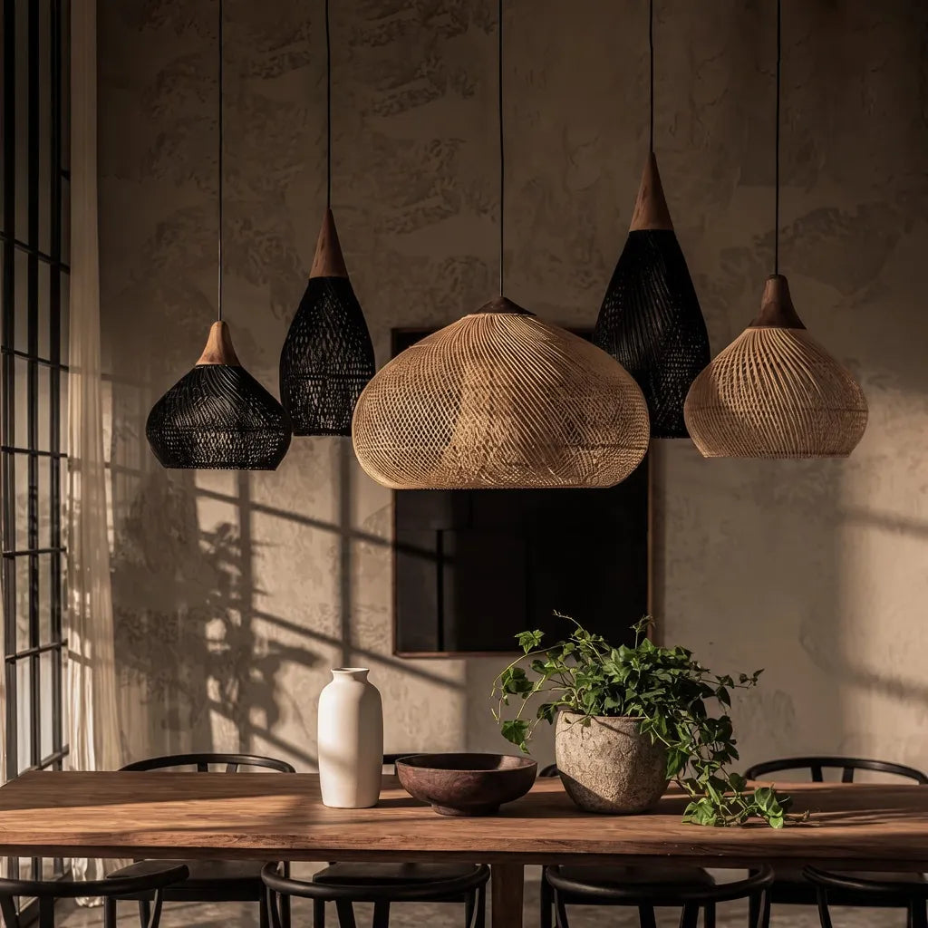 Dahlia Natural Woven Rattan Pendant Light