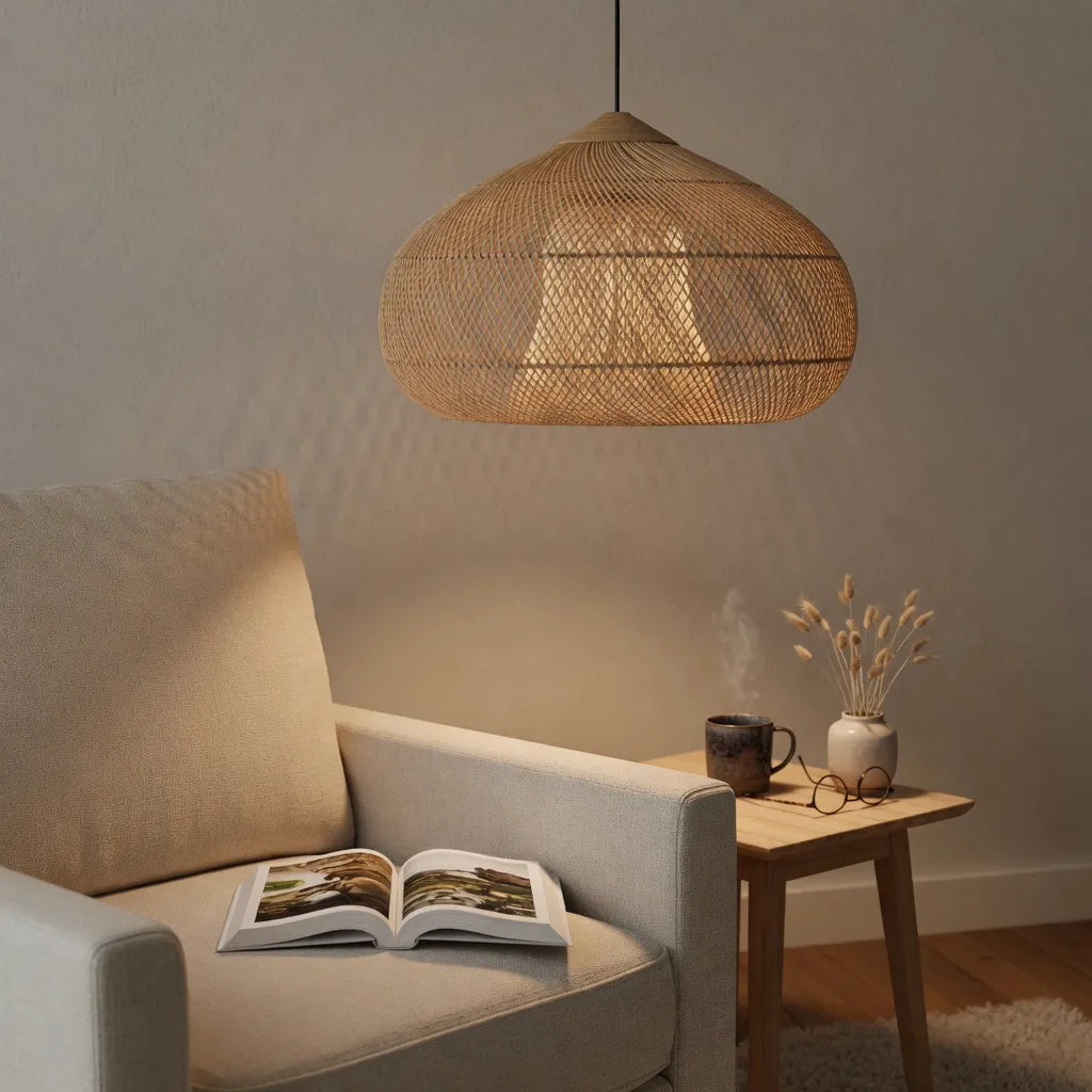 Dahlia Natural Woven Rattan Pendant Light