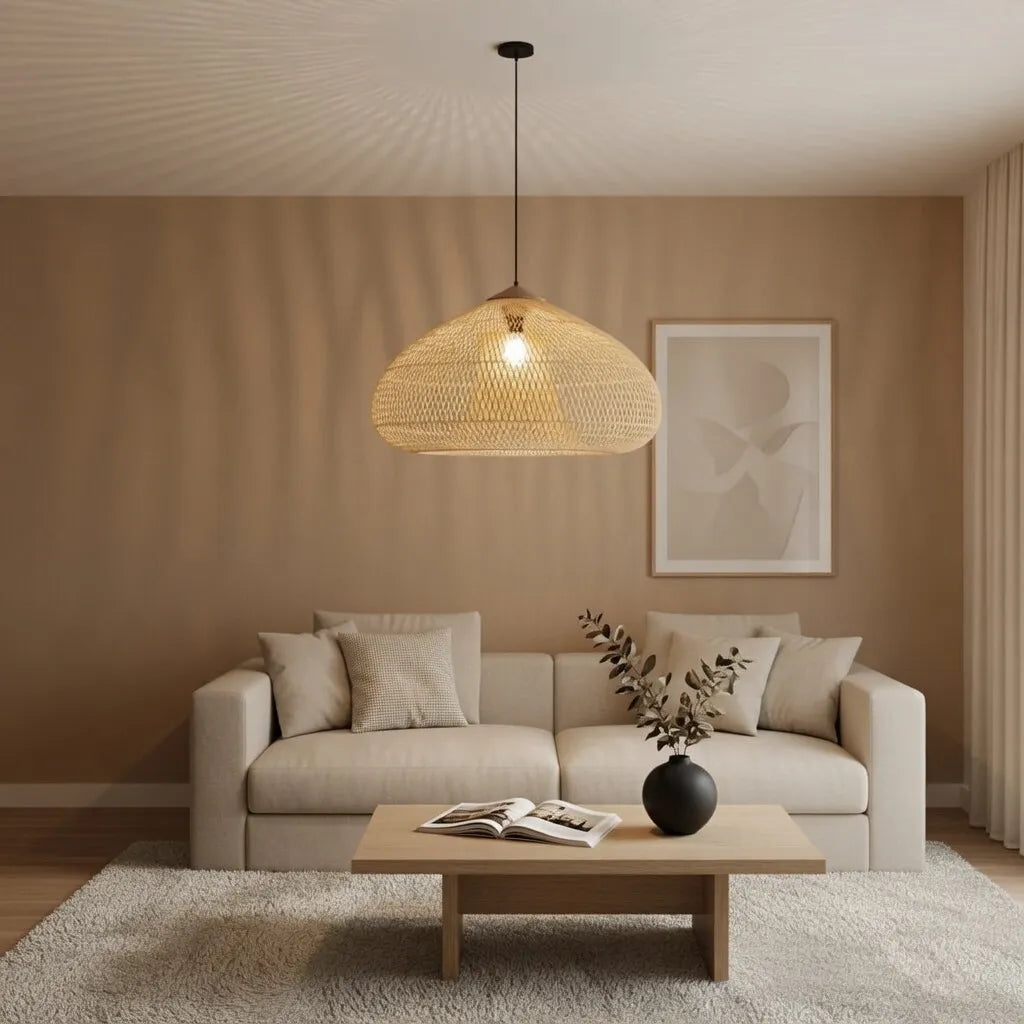 Dahlia Natural Woven Rattan Pendant Light