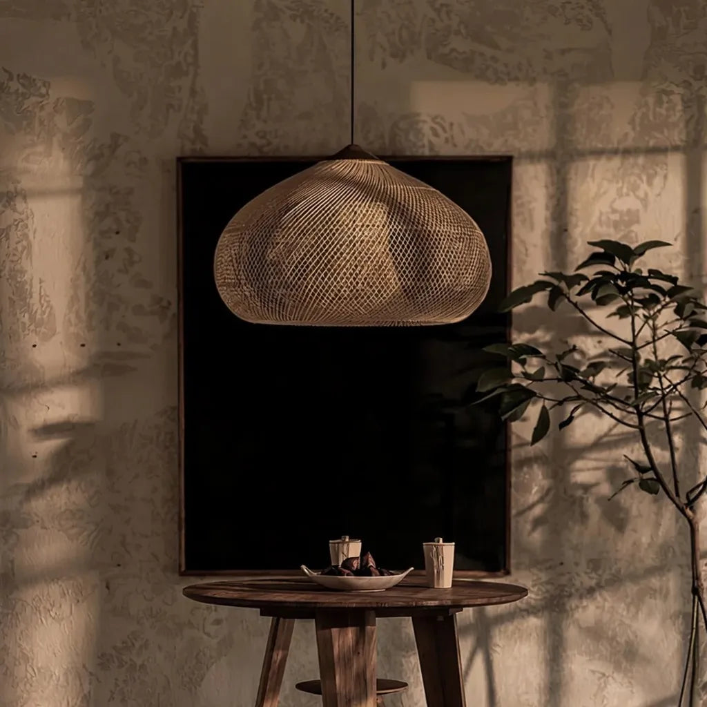 Dahlia Natural Woven Rattan Pendant Light