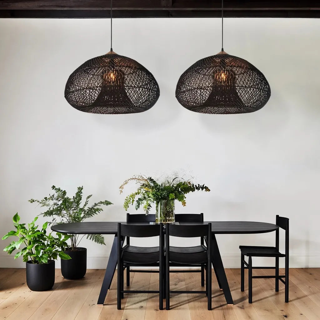 Dahlia Natural Woven Rattan Pendant Light