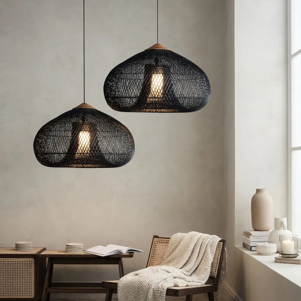 Dahlia Natural Woven Rattan Pendant Light