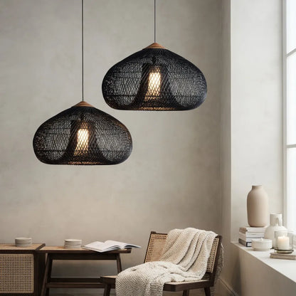Rattan Pendant Light with Woven Shade Design