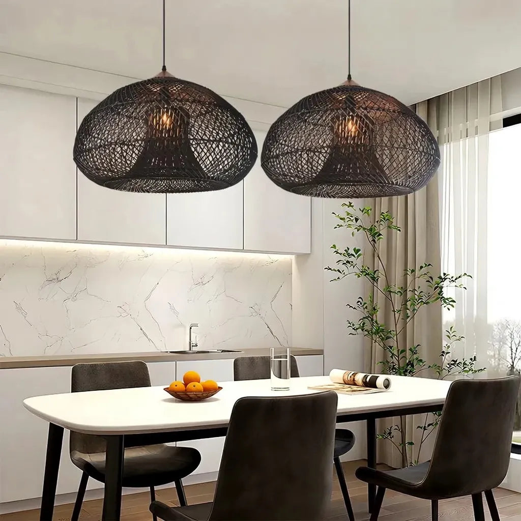 Dahlia Natural Woven Rattan Pendant Light