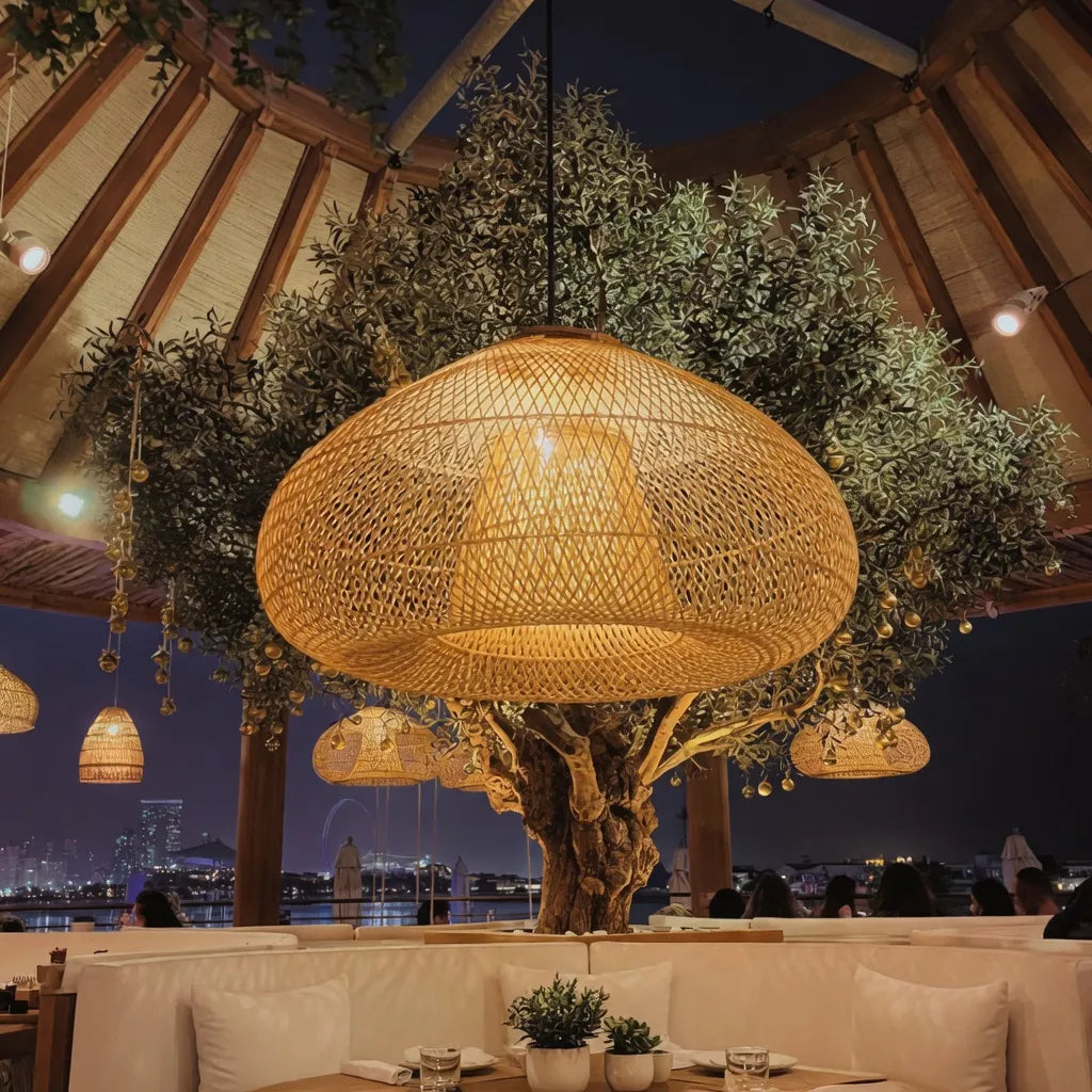 Dahlia Natural Woven Rattan Pendant Light
