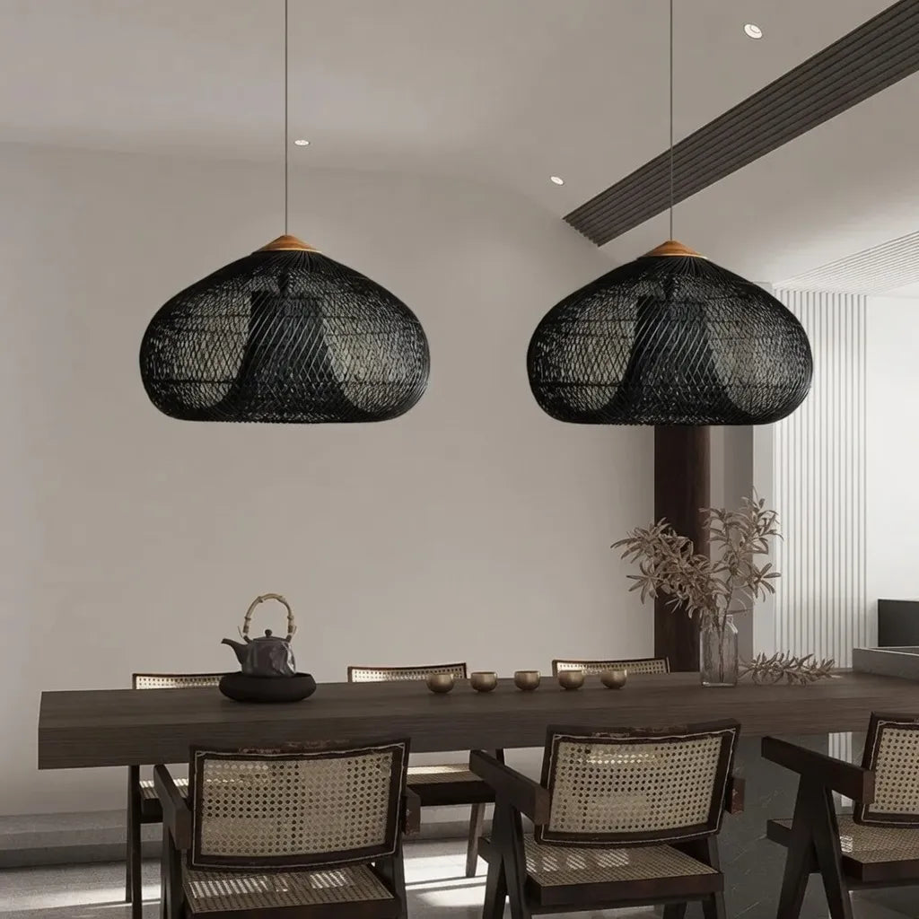 Dahlia Natural Woven Rattan Pendant Light