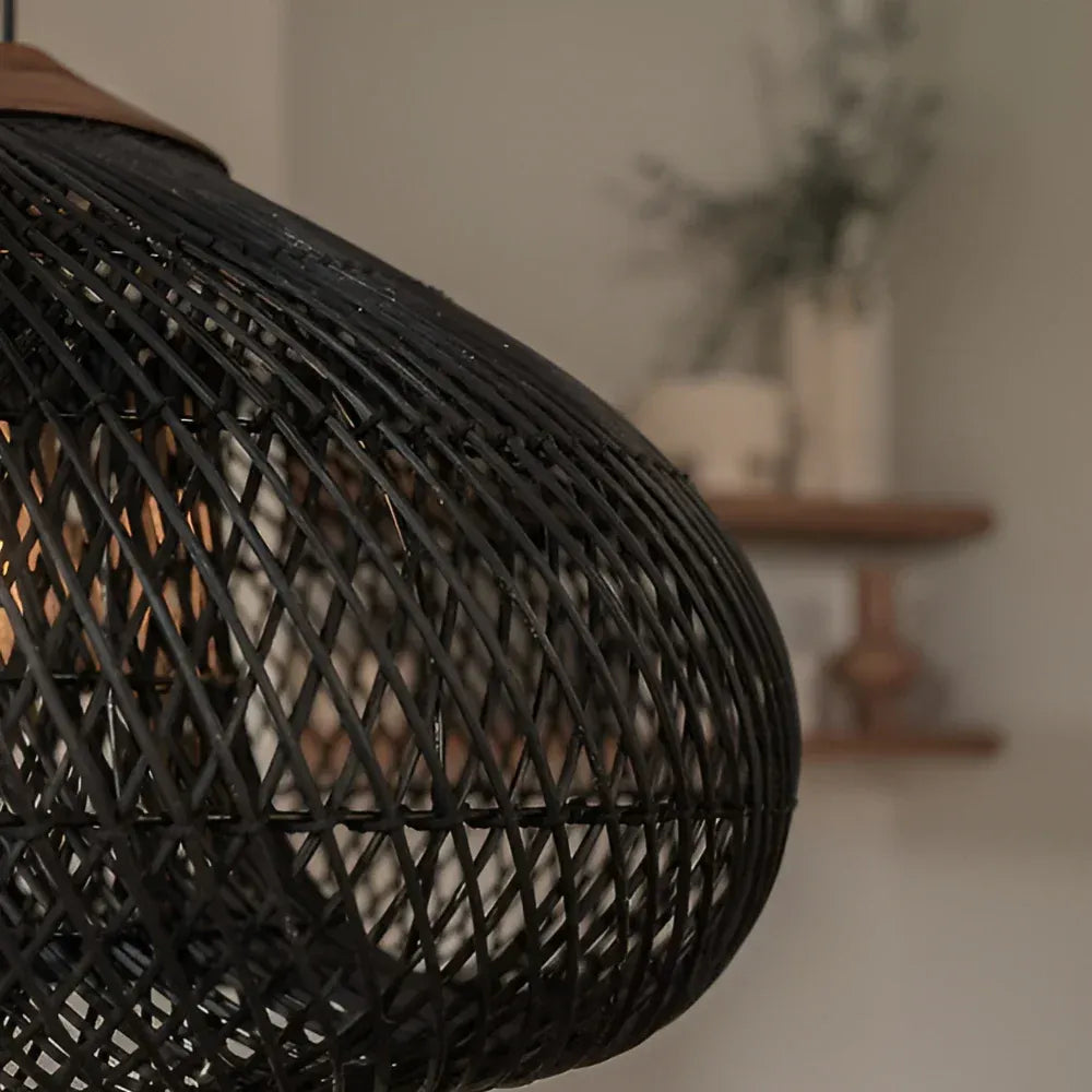 Dahlia Natural Woven Rattan Pendant Light