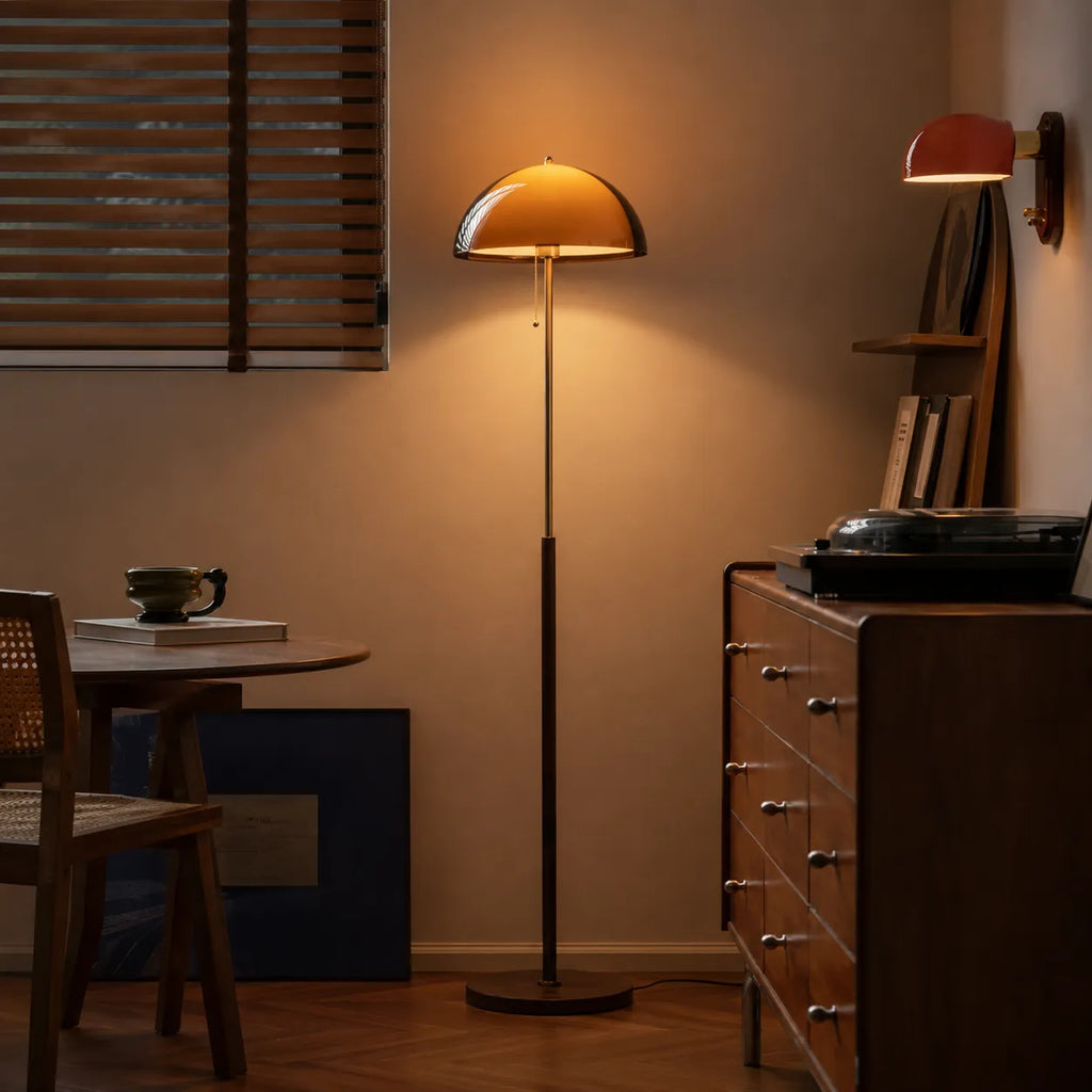 Emil Mid-Century Amber Acrylic Dome Floor Lamp
