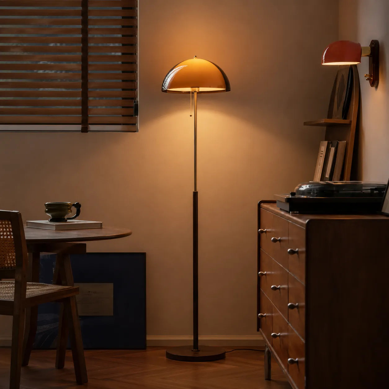 Retro Amber Acrylic Dome Floor Lamp