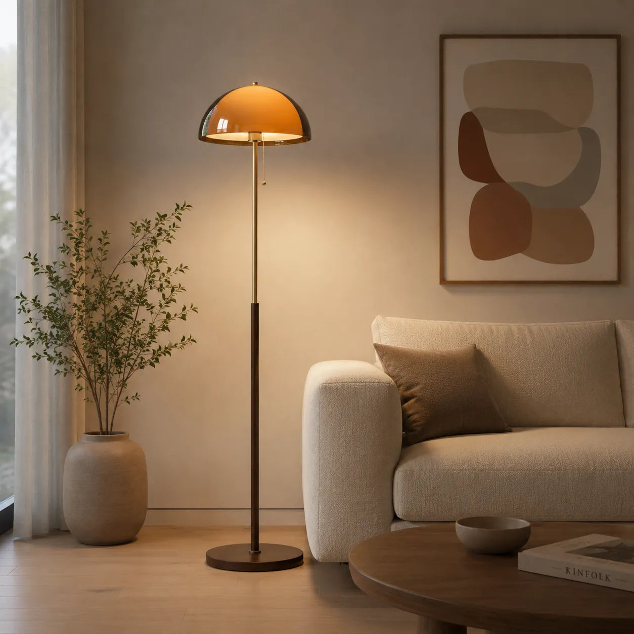 Retro Amber Acrylic Dome Floor Lamp