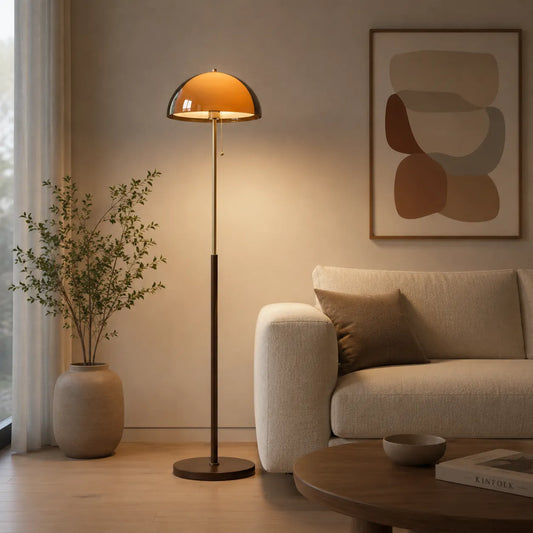 Emil Mid-Century Amber Acrylic Dome Floor Lamp