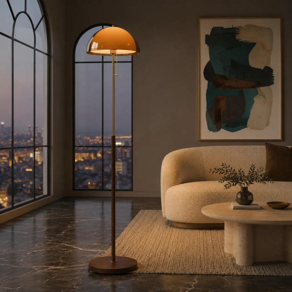 Emil Mid-Century Amber Acrylic Dome Floor Lamp