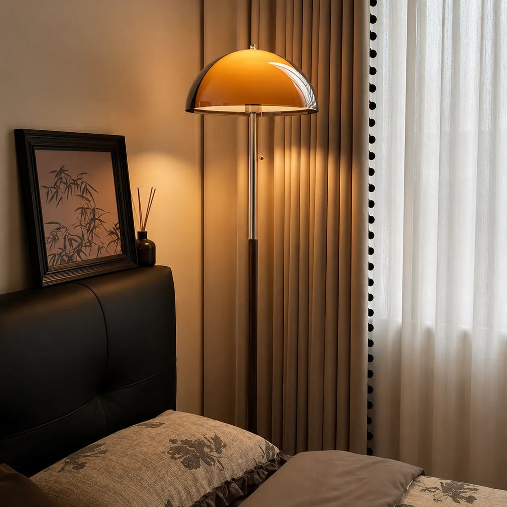 Emil Mid-Century Amber Acrylic Dome Floor Lamp