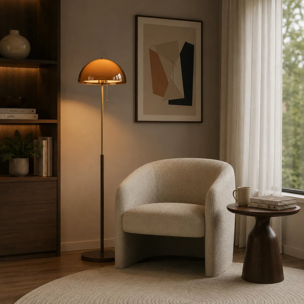 Emil Mid-Century Amber Acrylic Dome Floor Lamp