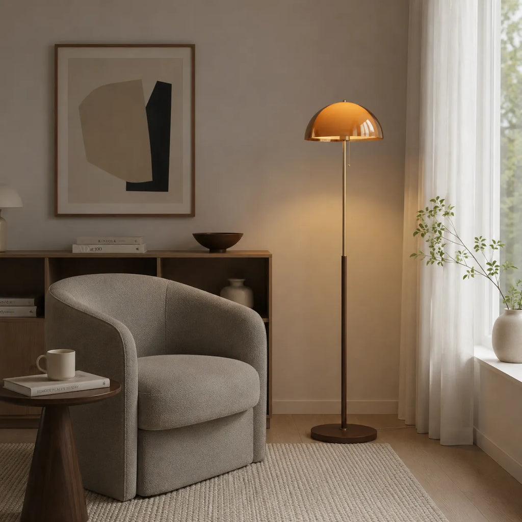 Emil Mid-Century Amber Acrylic Dome Floor Lamp