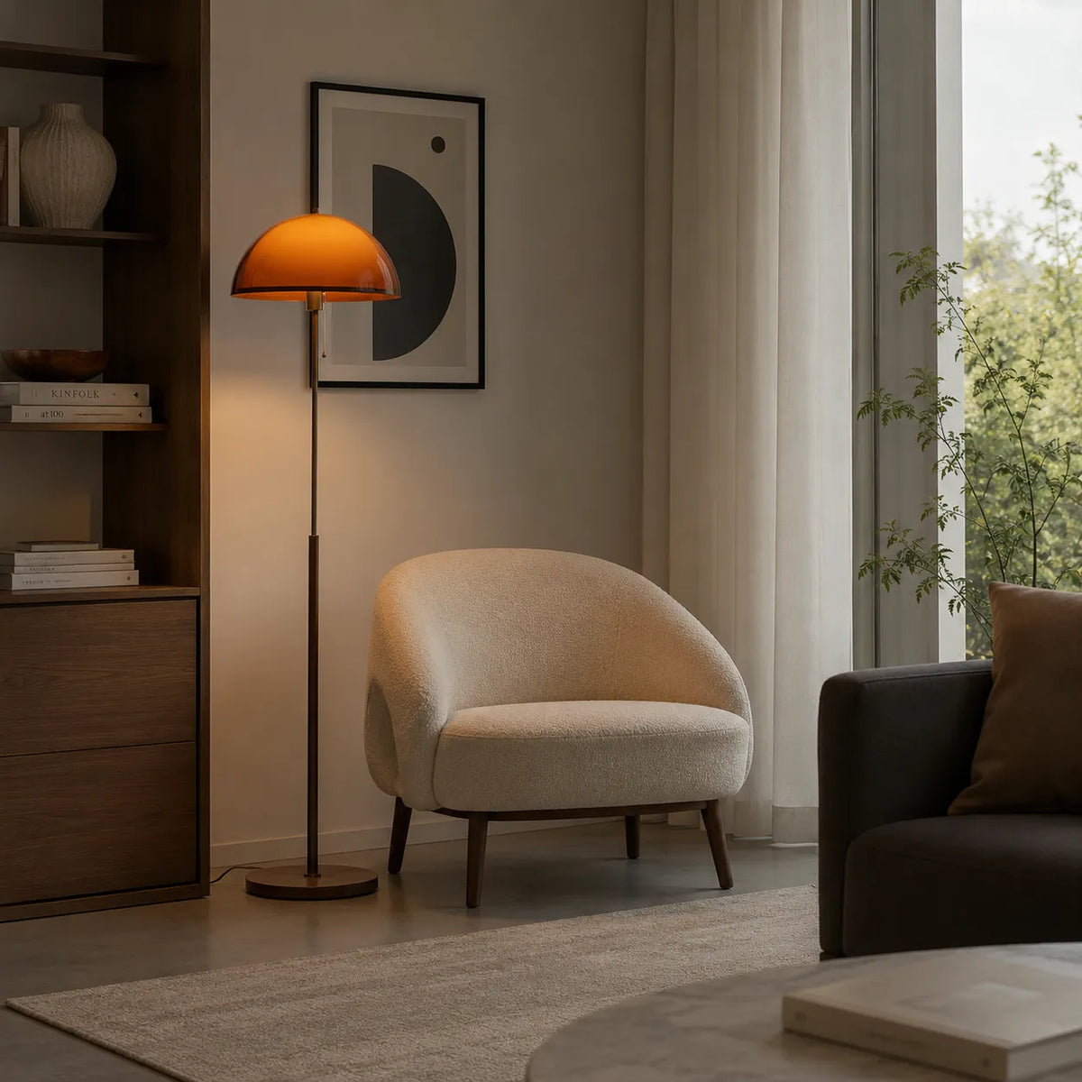 Emil Mid-Century Amber Acrylic Dome Floor Lamp