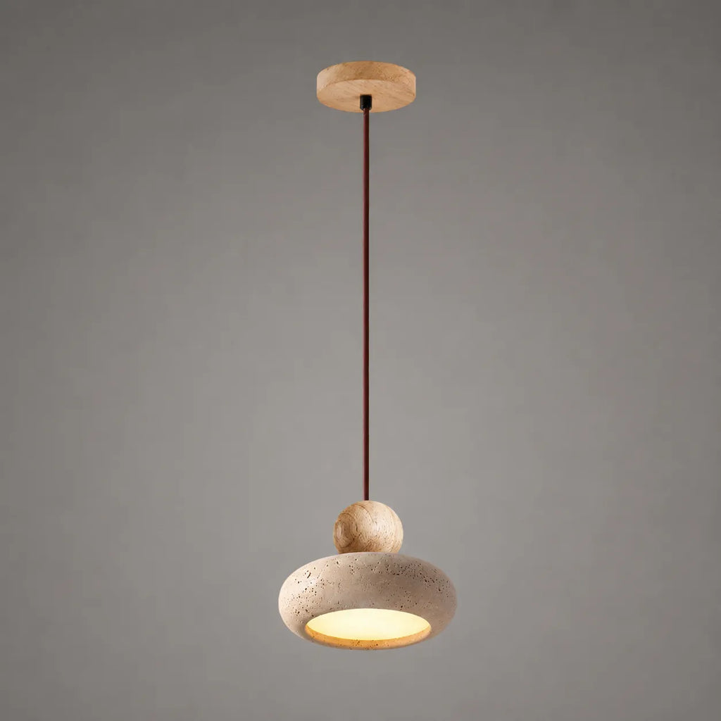 Avava Wabi-Sabi Travertine & Wood LED Pendant Light