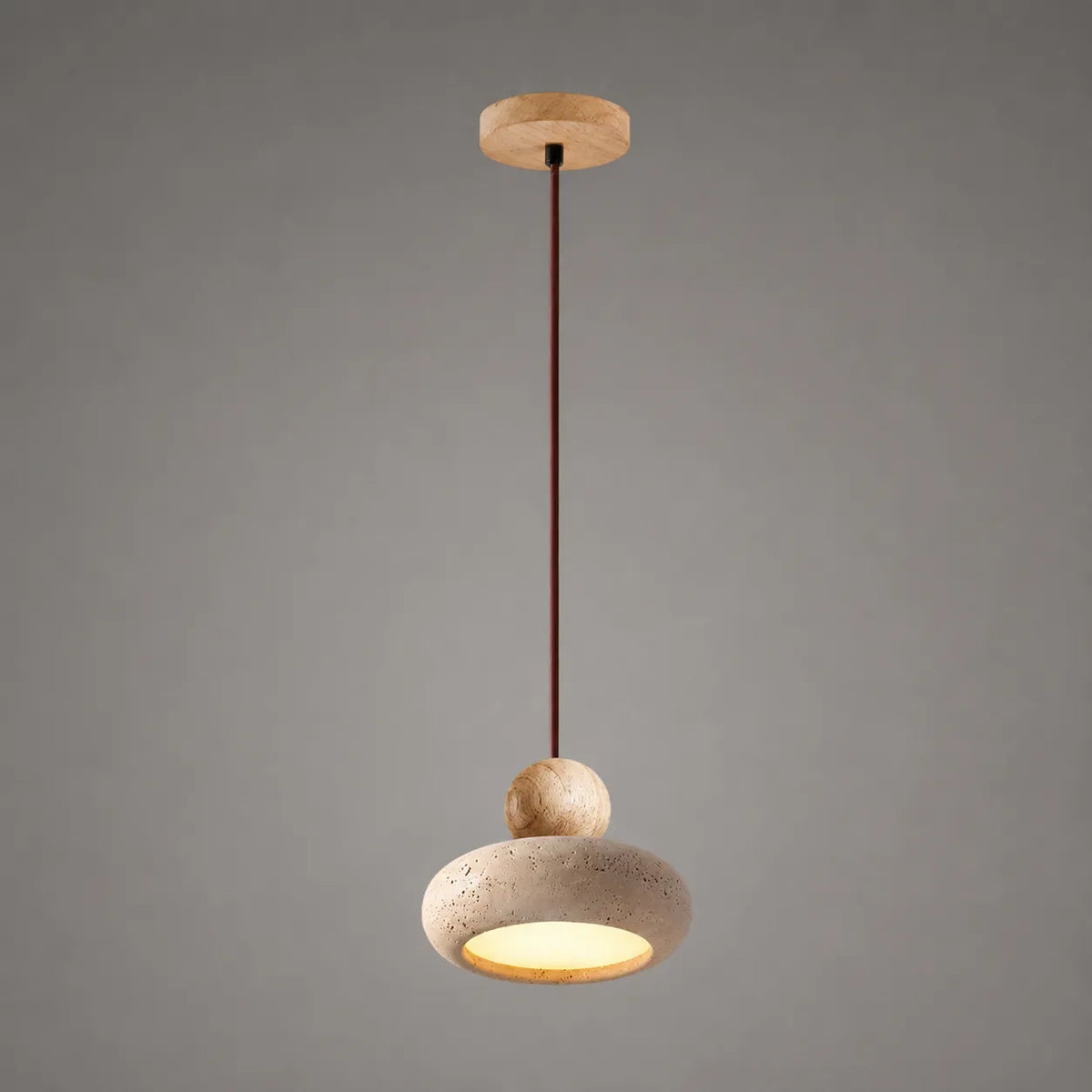 Avava Wabi-Sabi Travertine & Wood LED Pendant Light