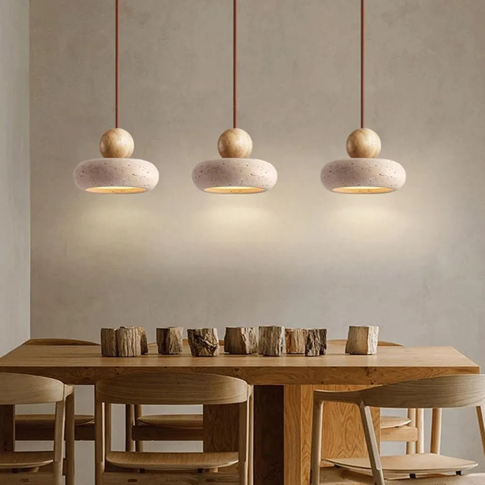 Avava Wabi-Sabi Travertine & Wood LED Pendant Light