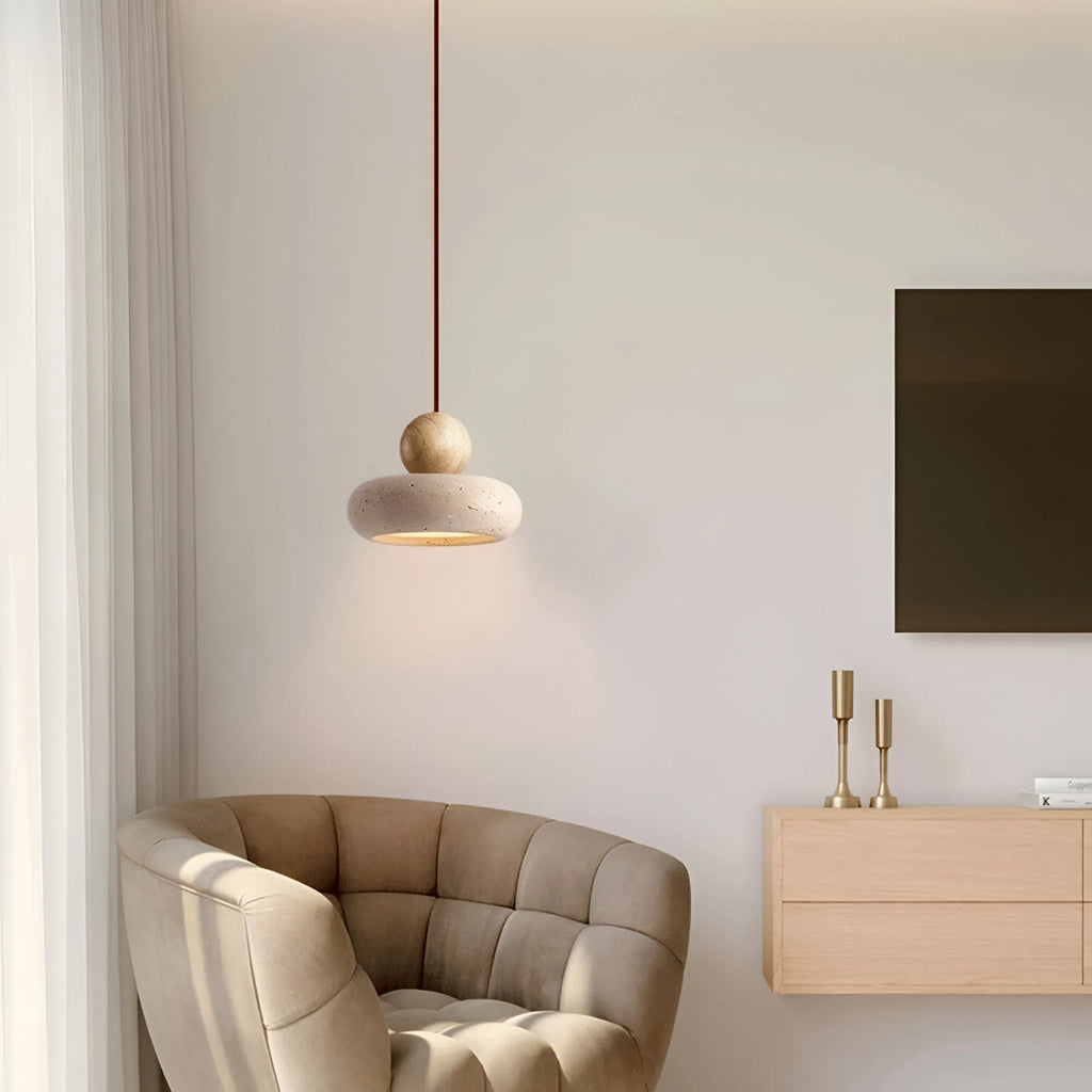 Avava Wabi-Sabi Travertine & Wood LED Pendant Light