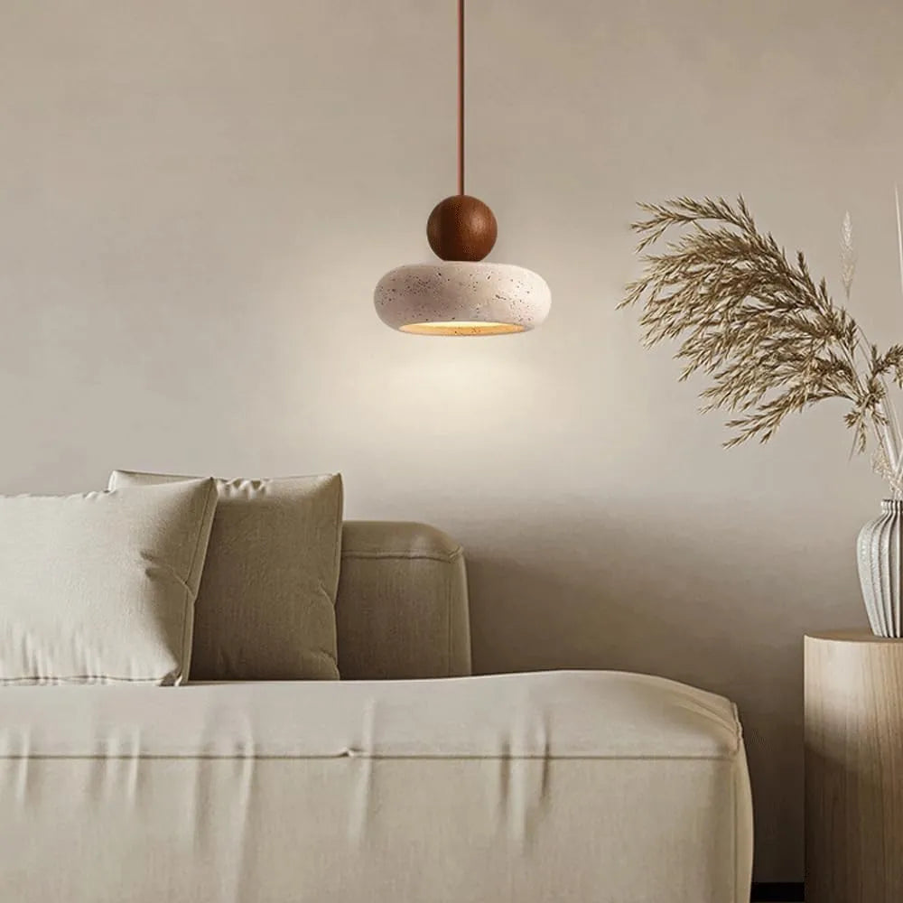 Avava Wabi-Sabi Travertine & Wood LED Pendant Light