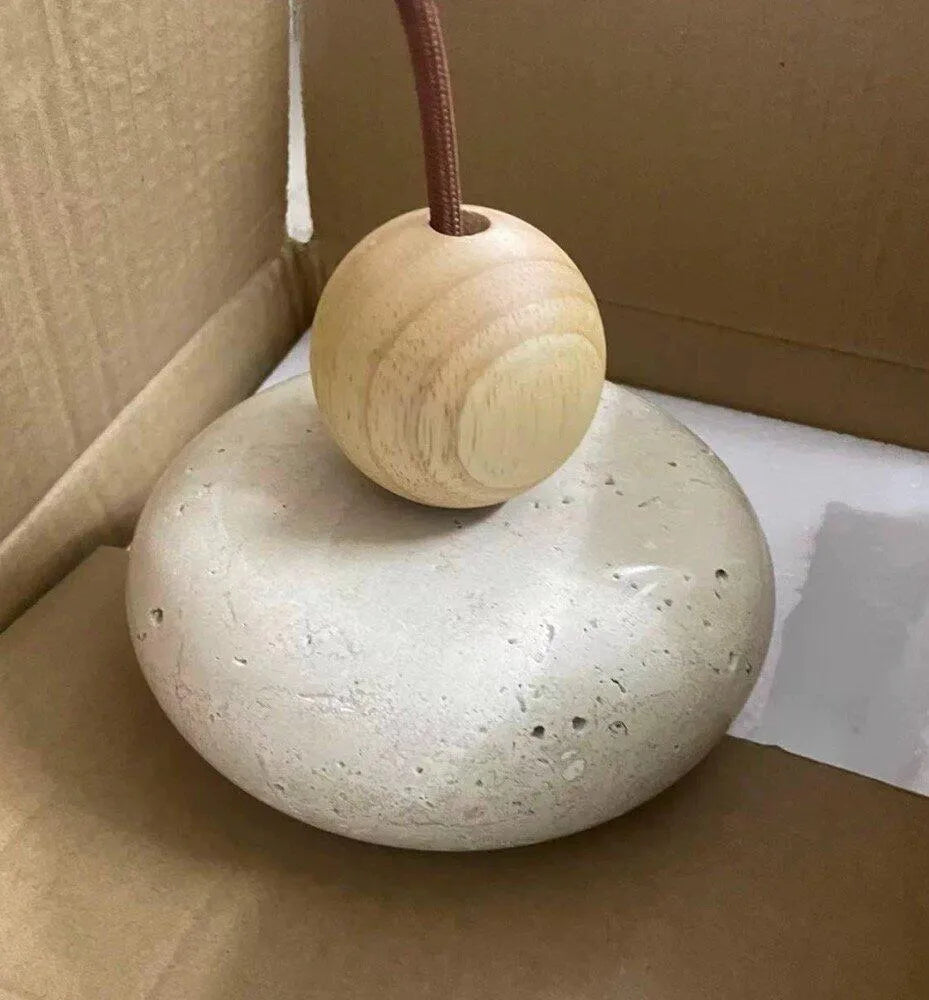 Avava Wabi-Sabi Travertine & Wood LED Pendant Light