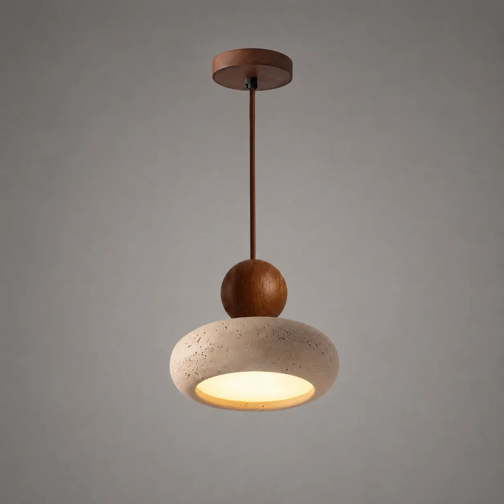 Avava Wabi-Sabi Travertine & Wood LED Pendant Light