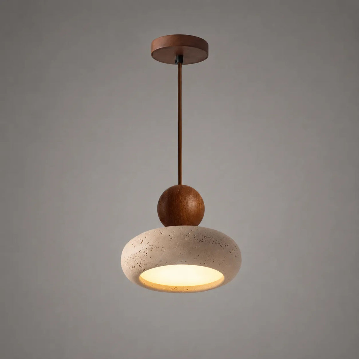 Avava Wabi-Sabi Travertine & Wood LED Pendant Light
